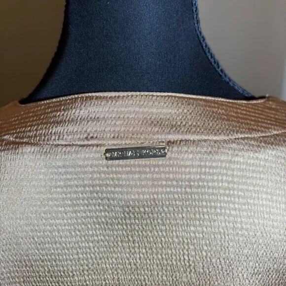 Michael Kors Women's Gold Pullover Blouse with Long Sleeves and ties on Sleeves - Picture 4 of 7